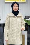 Yellow Fermuarlı Triko Tunik 3546 Taş